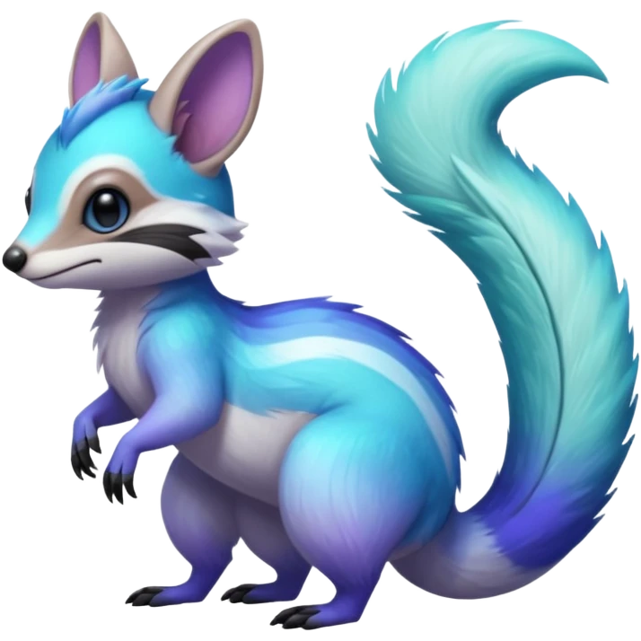 Iridescent Neon Green-Cyan-Blue-Purple-gradients Minccino-Numbat-Sergal-fusion-hybrid-animal-creature, full body emoji