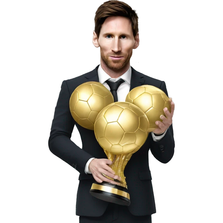Lionel Messi holding Ballon d’Or with a suit emoji