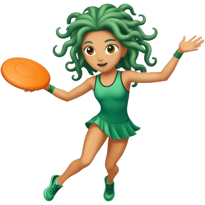 medusa, wearing an athletic outfit, throwing a frisbee emoji