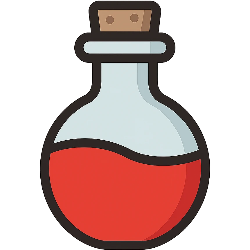 flat toon style health potion with simple bold shapes and red liquid emoji