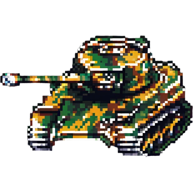 Tiger tank with camouflage pattern pixel art emoji