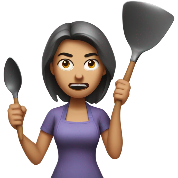 angry woman throwing kitchen utensils in anger emoji