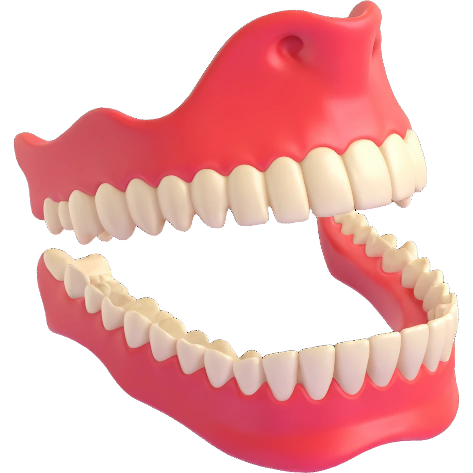 A detailed 3D model of a human jawbone, showing the mandible and teeth, in a scientific style. emoji