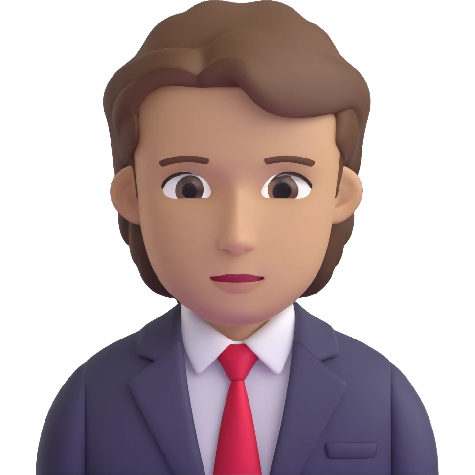 man with combed light brown hair wearing a suit with black horizontal stripes and a red tie emoji