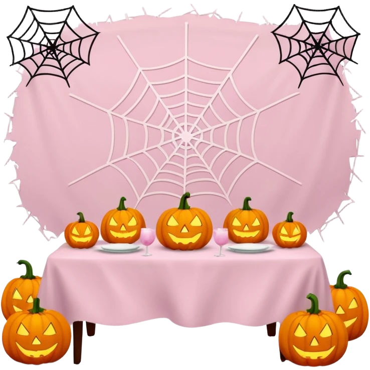 pastel pink halloween table setup emoji
