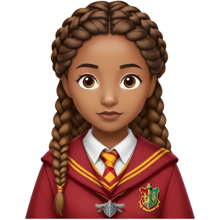 Angelina Johnson in harry potter, wear hogwarts gryfindor uniform, African Braided Hair emoji