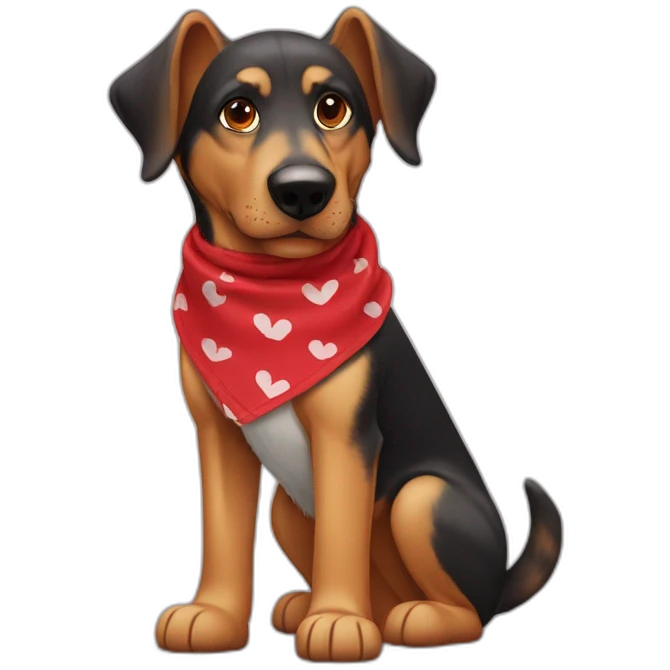 coonhound and German shepherd mix dog wearing red bandana and walking emoji