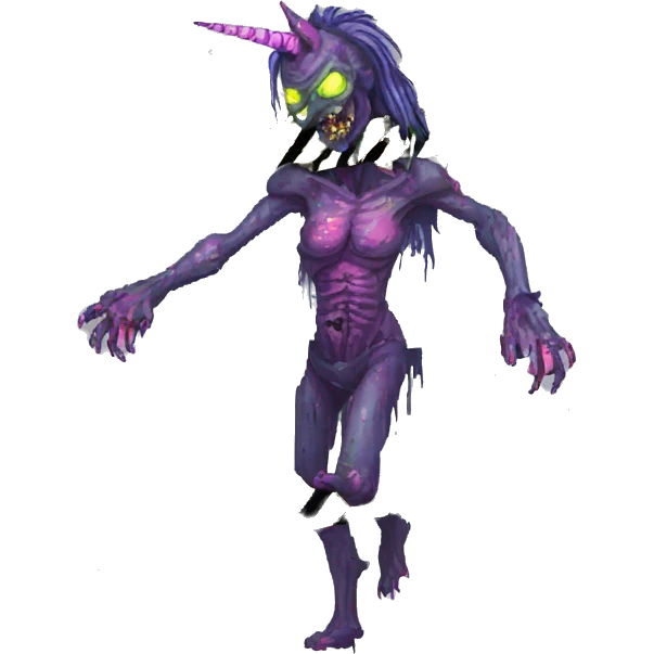Pixel art of Zombie Vaporwave black holographic oilslick zombie unicorn yellow caution tape emoji
