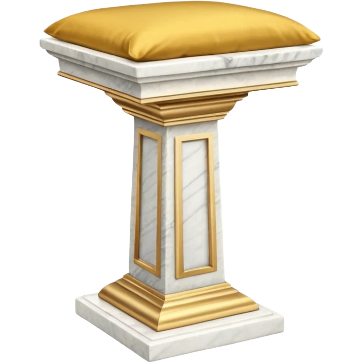 Beautiful precious tall Greek White marble pedestal with a gold cushion laying on top of it emoji