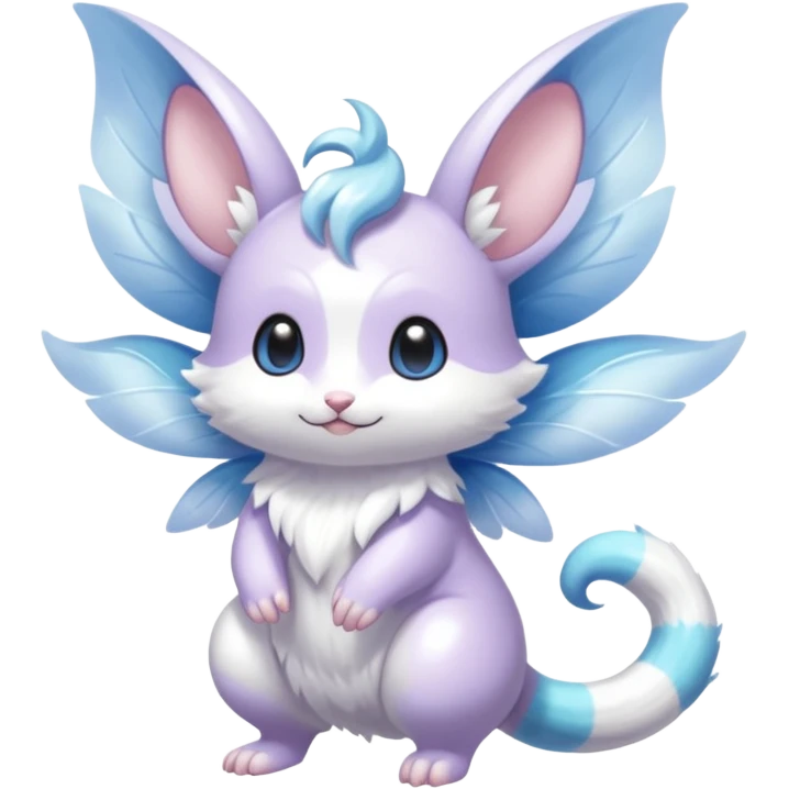 White shiny innocent ethereal pastel cute adorable kawaii divine winged furry fairy-Fakémon-Furret-Minccino-Meowstic-hybrid-fusion (full body) emoji