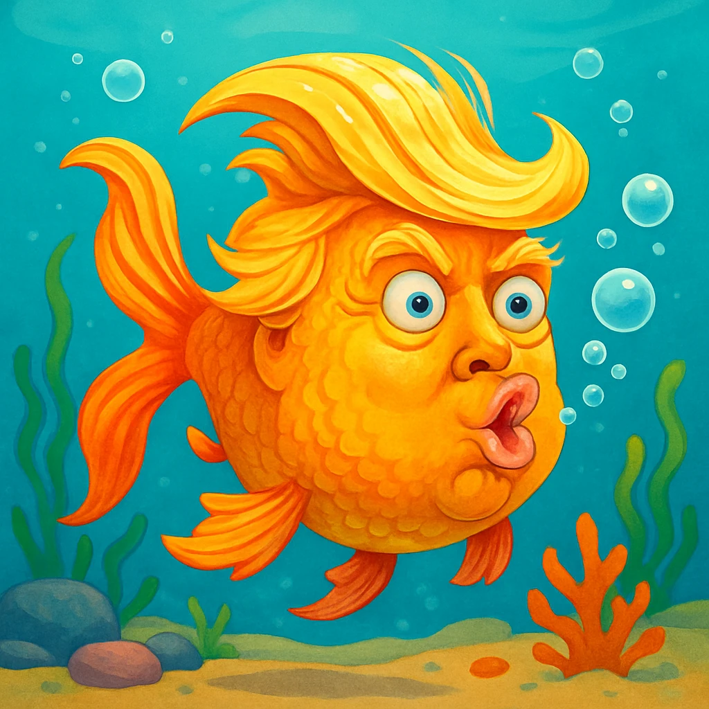 Donald Trump as a fish, exaggerated and whimsical style emoji