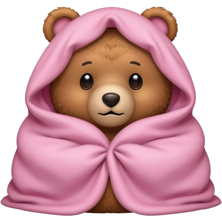Scared teddy bear hiding under light pink covers emoji