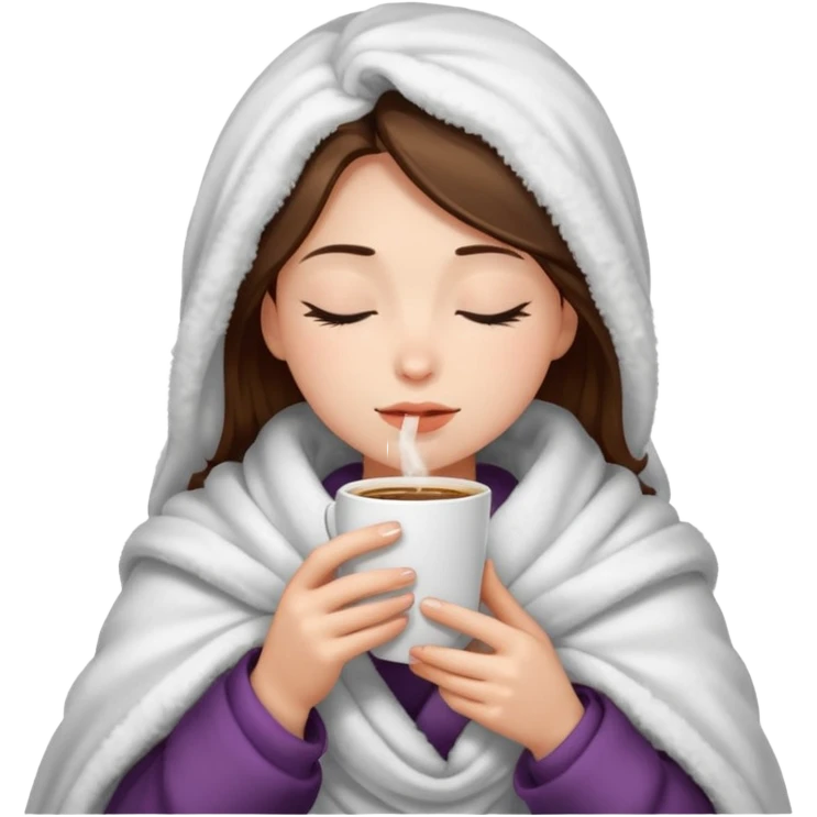 girl inside a blanket sipping coffee eyes closed emoji