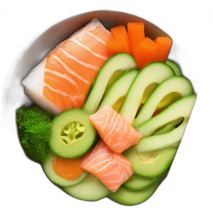 salmon pokebowl with carrots cucumber avocado with chopsticks emoji