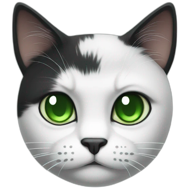 Black white cat with green eyes and grumpy face  emoji