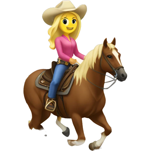 Barrel racer with blonde hair on brown horse  emoji
