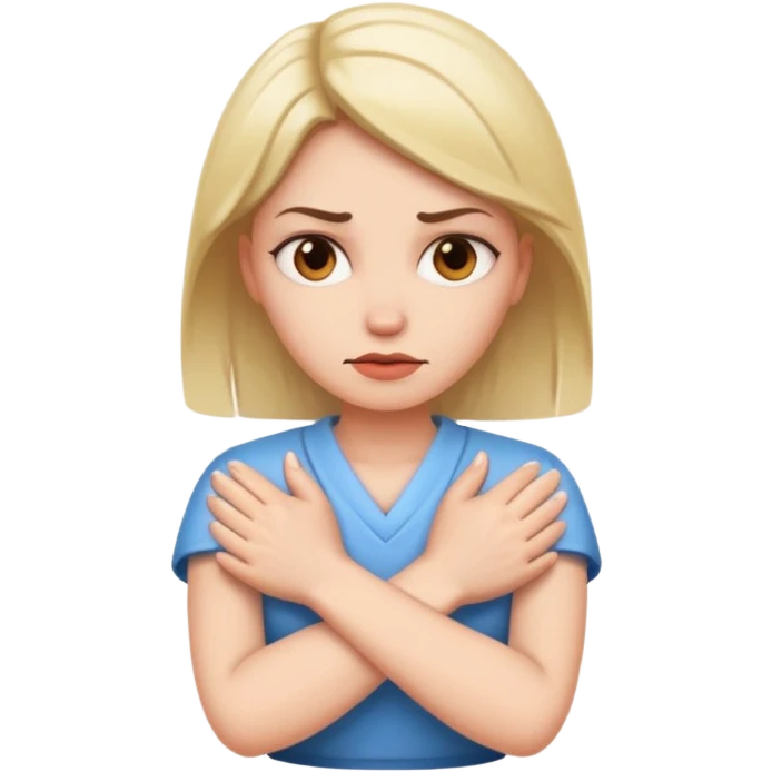 woman with crossed hands with mad face emoji