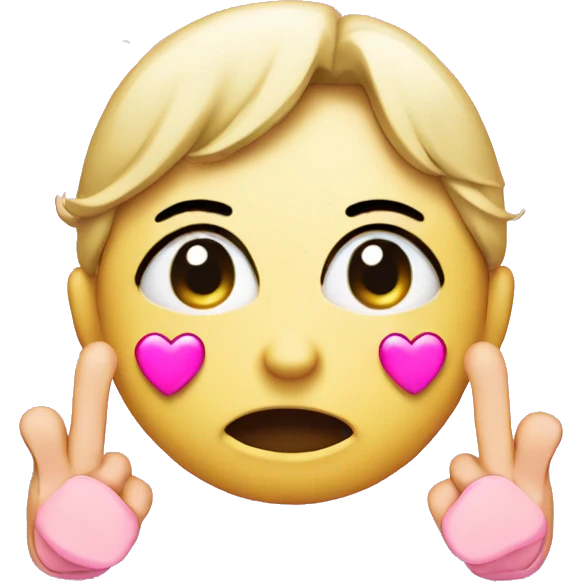 crying face with peace finger sign and pink hearts floating around emoji
