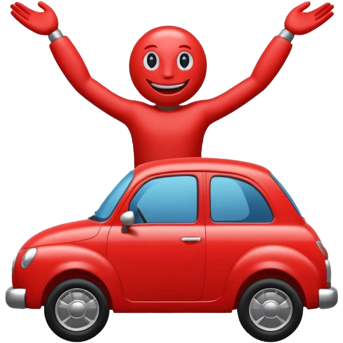 dancing red car with arms and legs and face standing like human emoji