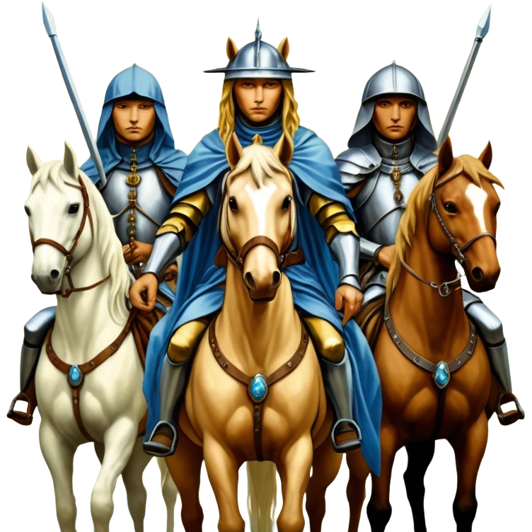 solarpunk HD, mysterios style, oil paint - The Four Horsemen of the Apocalypse, based on a graphic by Albrecht Dürer emoji