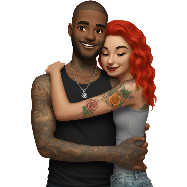 Photo model tattooed couple hugging  emoji