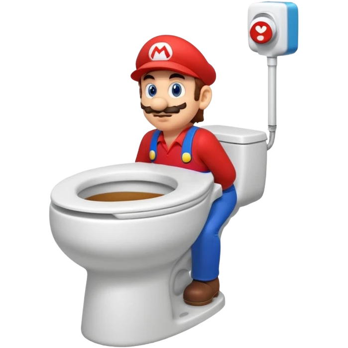 Mario's neck and head only sticking out of the middle of the bowl of a white toilet emoji