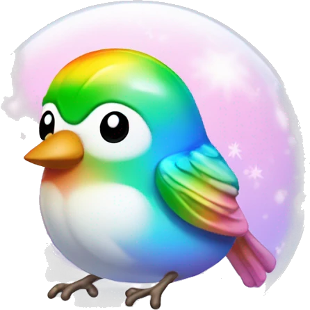 Kawaii rainbow pastel bedazzled chickadee in a sky snow globe  emoji