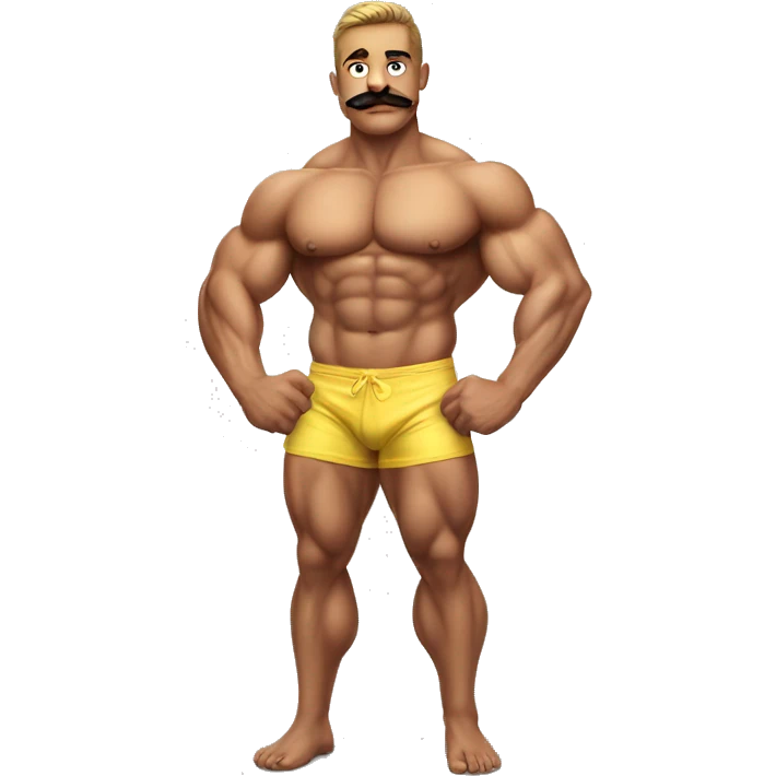 Muscular gay bodybuilder with mustache bikini realistic emoji