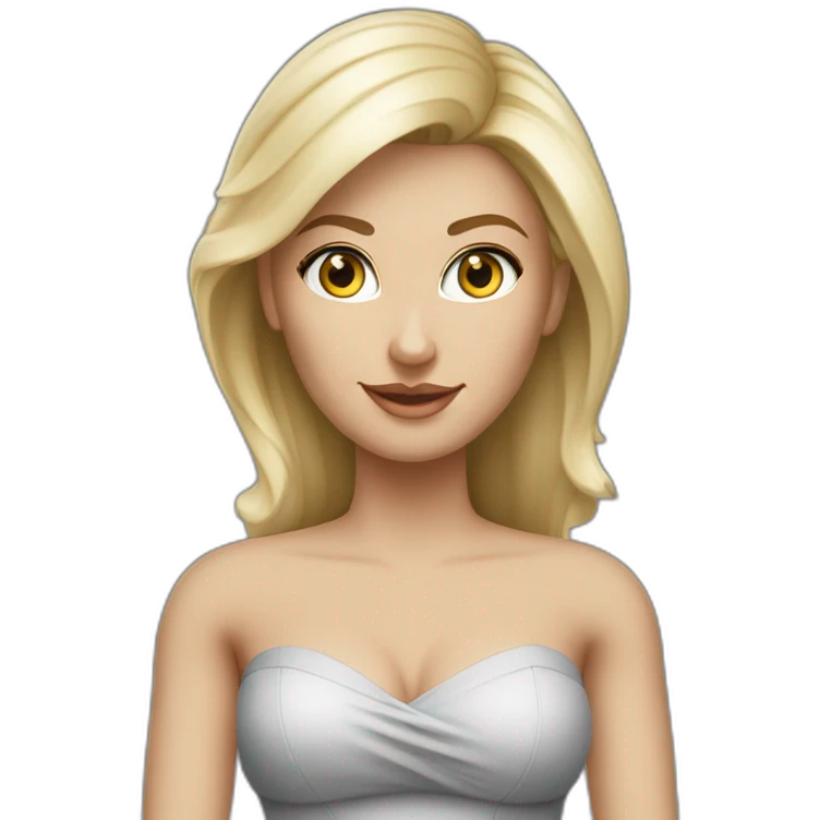 hyperrealistic caucasian long blonde woman white v-neck strapless gray tight mini skirt emoji