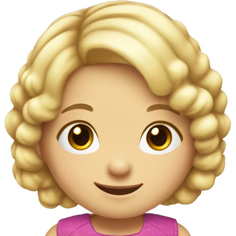 Emoji of a small white girl, 5 years old, with light hair. She has a cheerful expression and is wearing a colorful dress emoji