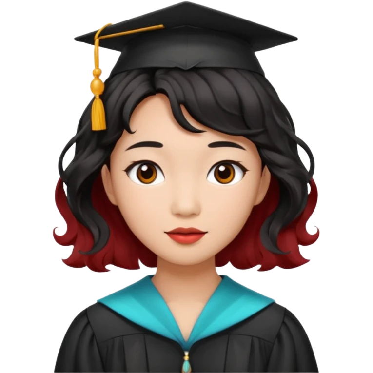 Graduate red asian black hair with wavy butterfly haircut emoji