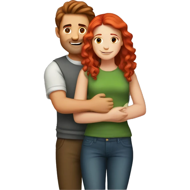 Man with brown hair hugs girl with red hair emoji