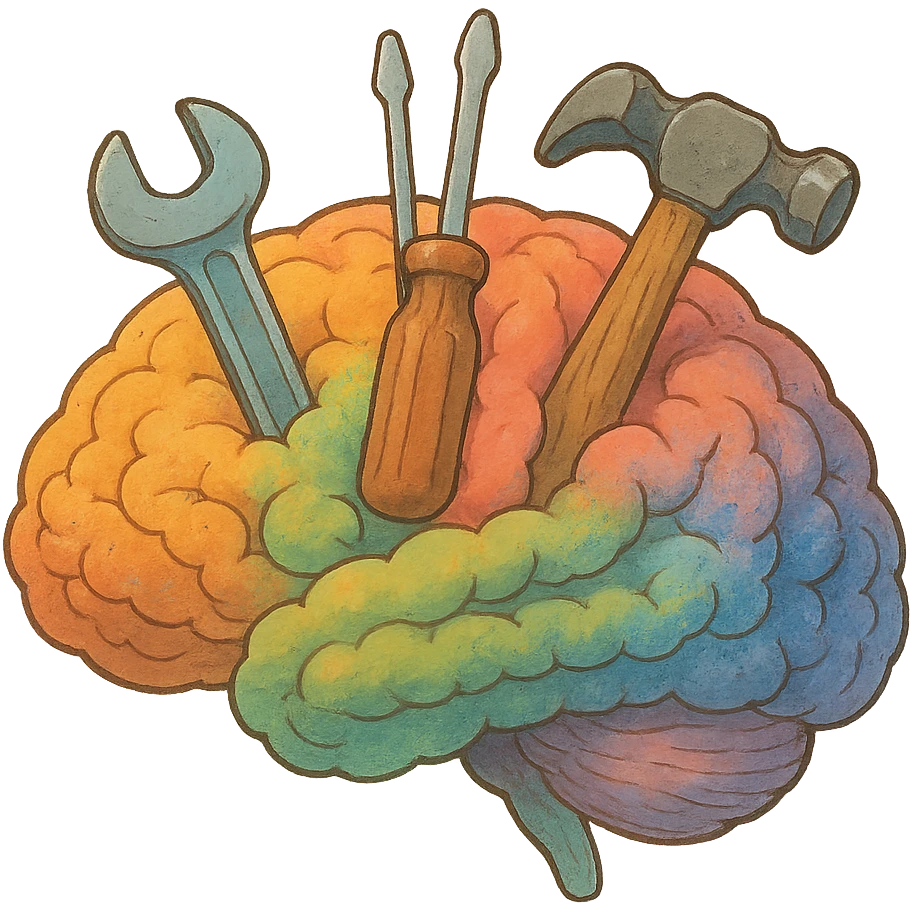 ghibli style colorful brain with tools inside emoji