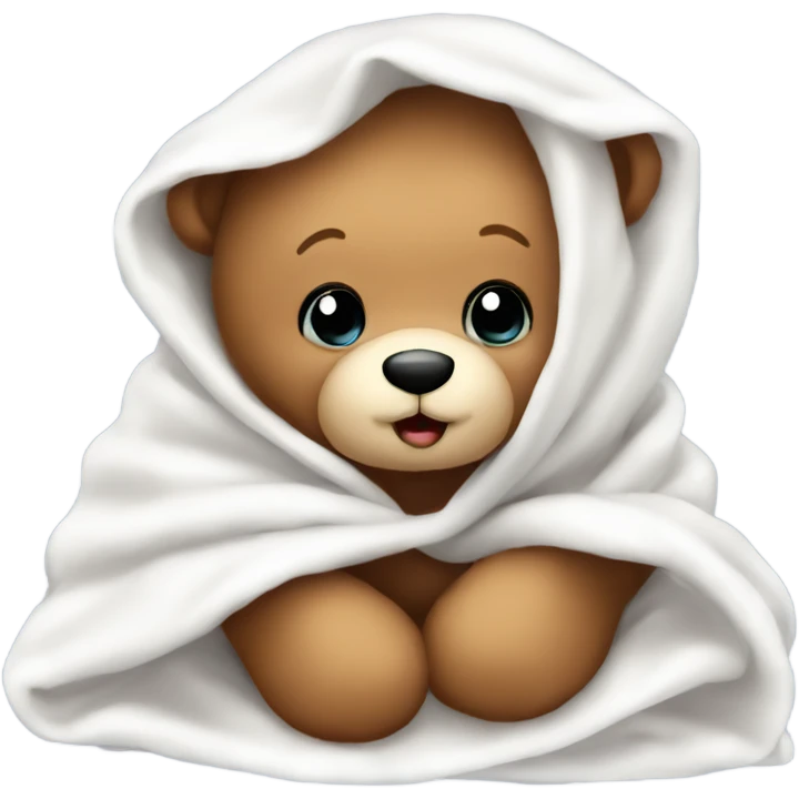 Cute cozy baby teddy bear in a white blanket emoji