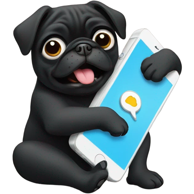 Black pug on the phone emoji