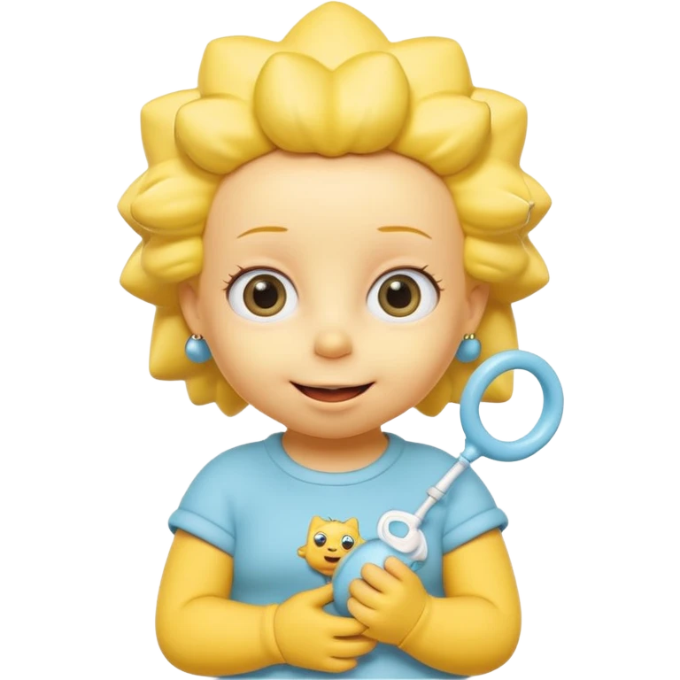 A 3D cartoon baby character fully yellow skin, styled like Maggie Simpson, with pacifier, big eyes, smooth shading, Memoji-style rendering, consistent with other yellow Simpsons characters. emoji