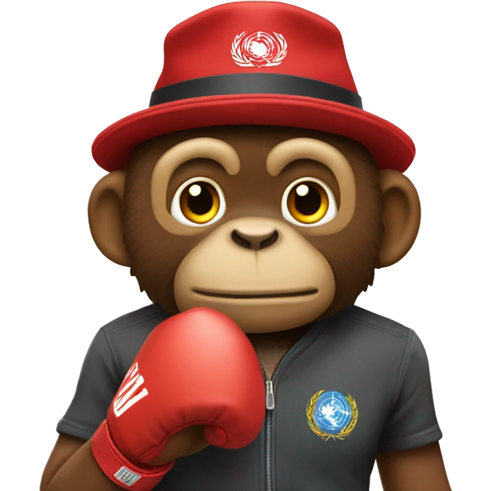 un singe avec des gants de boxe et un chapeau rouge emoji