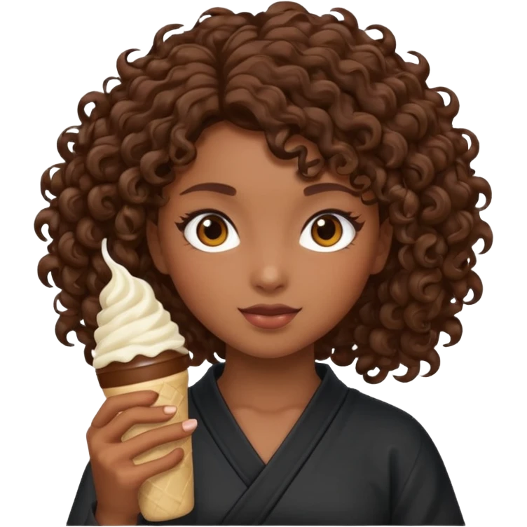 Girl with curly hair (brown) using a ninja creami  emoji