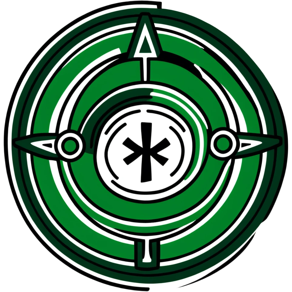 Minimalist ancient Maya symbol with clean lines, predominantly white with deep green and black accents, inspired by sacred geometry emoji