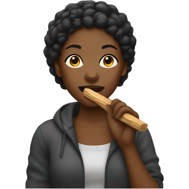 Black woman eating a wood stick emoji