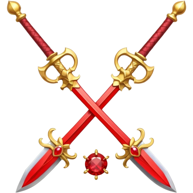 Golden fiery royal two crossed swrods with red gem emoji