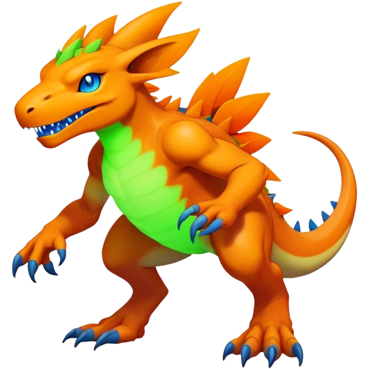  lush warm-colored neon-colored Digimon-Fionbri-creature (full body) emoji
