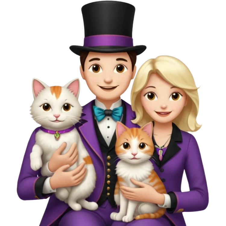 magician couple and their pet cat emoji