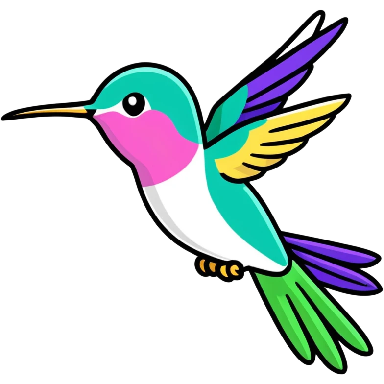 A blue green, purple and pink hummingbird ￼ emoji