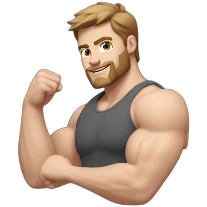 Close up Actively gesturing  with hands Pale skinned Fit Man With the biceps and brown hair in dark gray Sleeveless Mike, black oversize sports shorts, watch and white Sneakers emoji