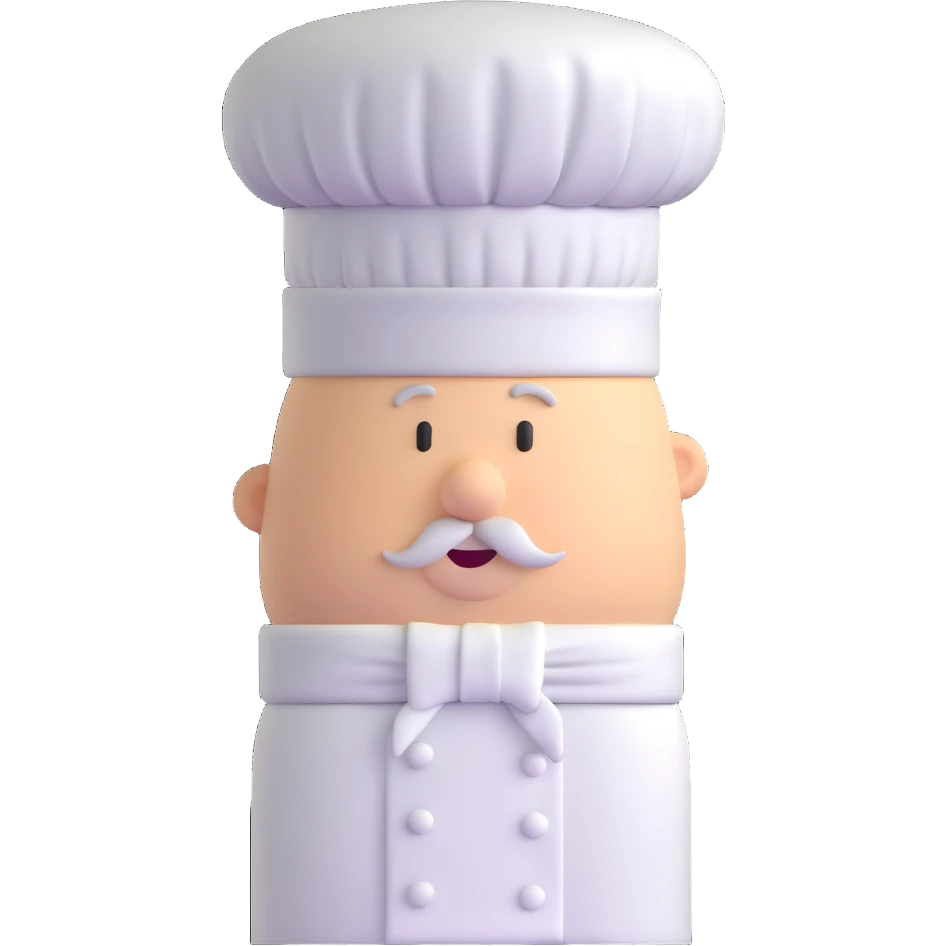 A traditional white chef's hat, tall and puffed, symbolizing culinary expertise emoji