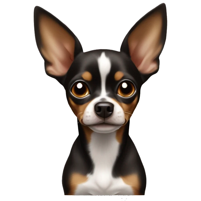 Dark brown and white chihuahua min pin mix with big ears emoji