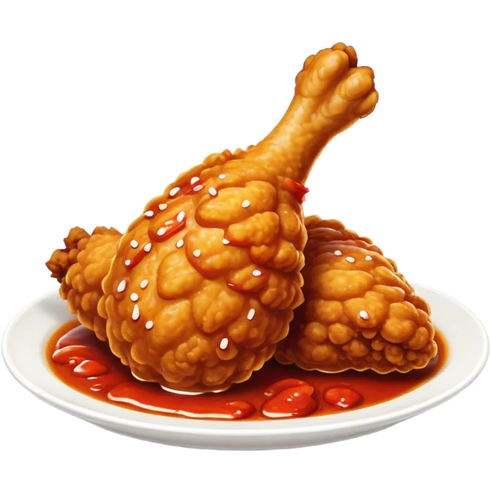 Cinematic Realistic Korean Fried Chicken Dish Emoji, depicted as crispy, golden-fried chicken glazed in a tangy sauce rendered with detailed textures and vibrant, dynamic lighting. emoji