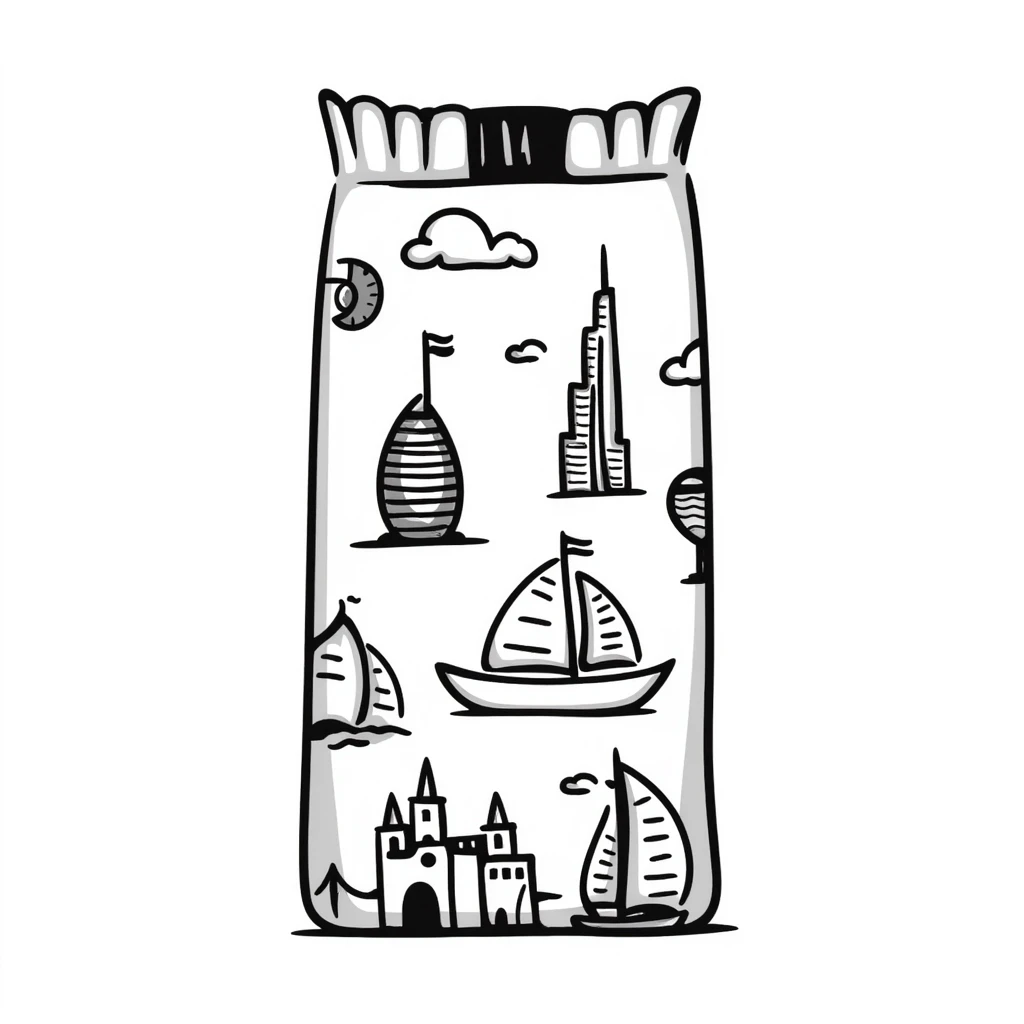doodle style chocolate bar with Dubai icons emoji