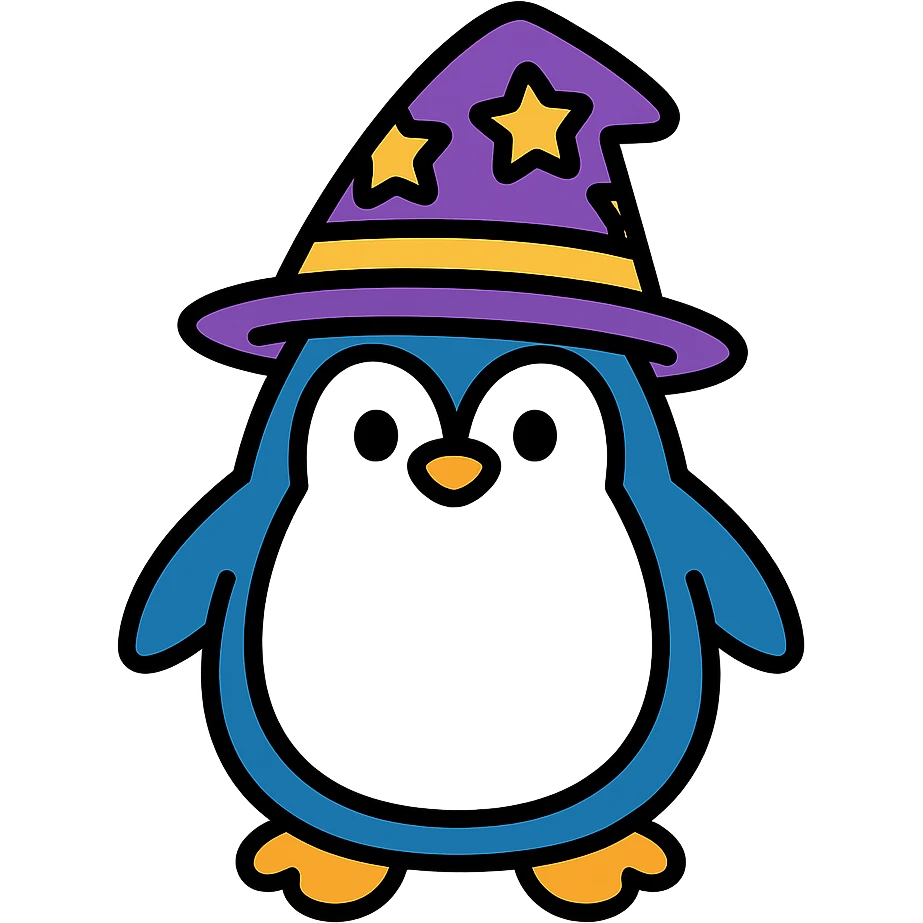 color outline icon of a penguin wizard emoji